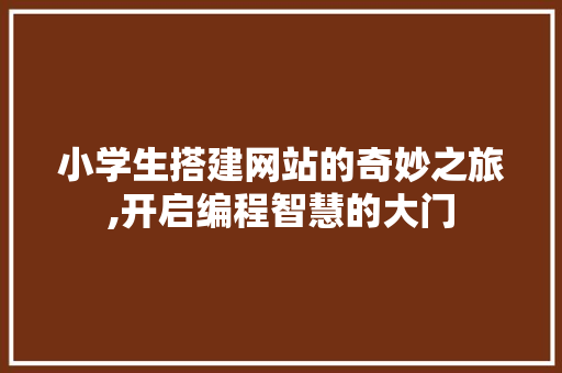 小学生搭建网站的奇妙之旅,开启编程智慧的大门