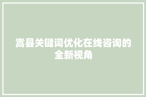 嵩县关键词优化在线咨询的全新视角