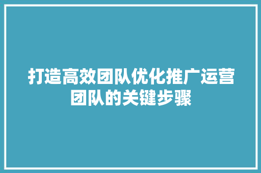 打造高效团队优化推广运营团队的关键步骤