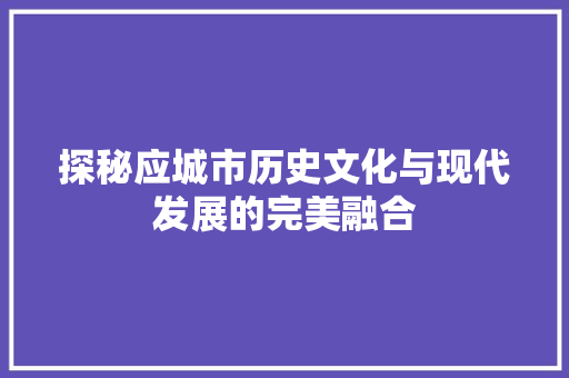 探秘应城市历史文化与现代发展的完美融合 服务器/数据库