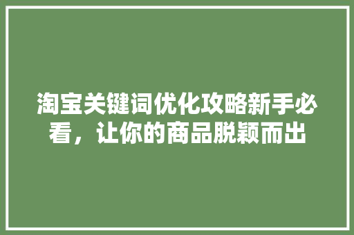 淘宝关键词优化攻略新手必看，让你的商品脱颖而出