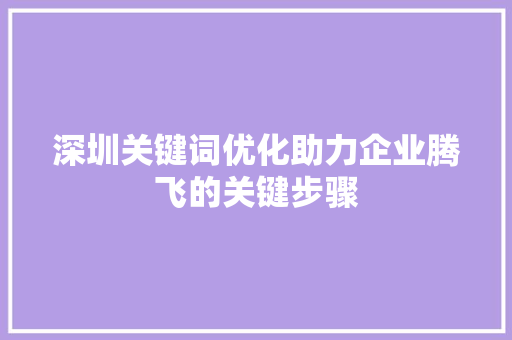 深圳关键词优化助力企业腾飞的关键步骤