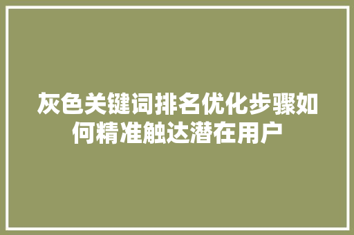 灰色关键词排名优化步骤如何精准触达潜在用户 建站教程
