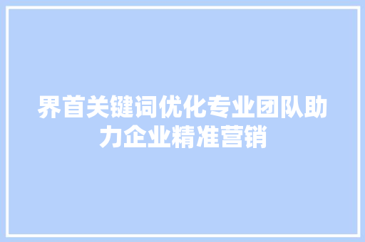 界首关键词优化专业团队助力企业精准营销