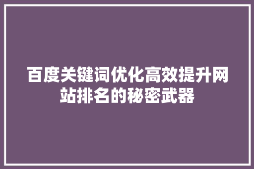 百度关键词优化高效提升网站排名的秘密武器