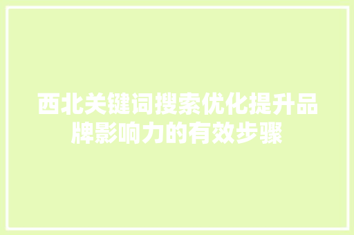 西北关键词搜索优化提升品牌影响力的有效步骤