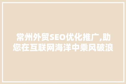 常州外贸SEO优化推广,助您在互联网海洋中乘风破浪 SEO教程