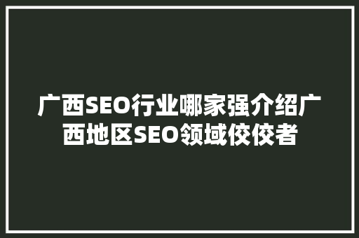 广西SEO行业哪家强介绍广西地区SEO领域佼佼者