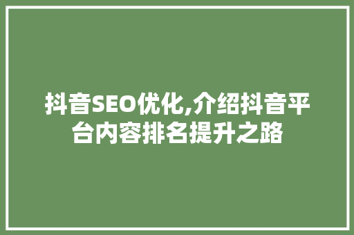 抖音SEO优化,介绍抖音平台内容排名提升之路