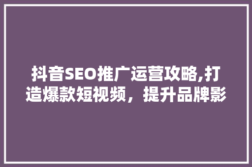 抖音SEO推广运营攻略,打造爆款短视频，提升品牌影响力 服务器/数据库