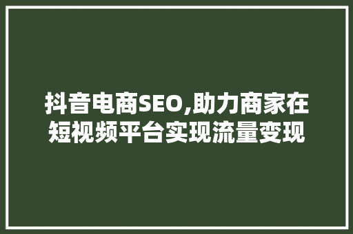 抖音电商SEO,助力商家在短视频平台实现流量变现