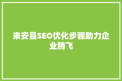来安县SEO优化步骤助力企业腾飞