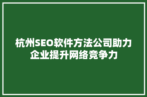 杭州SEO软件方法公司助力企业提升网络竞争力