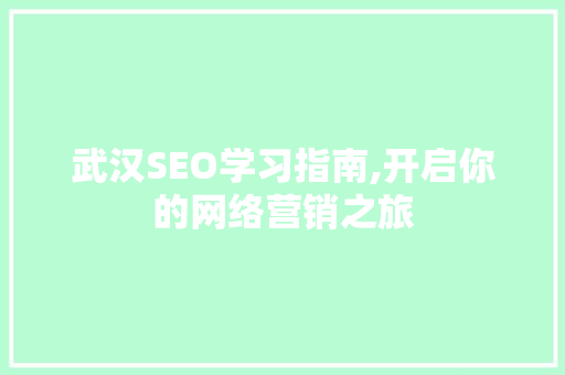 武汉SEO学习指南,开启你的网络营销之旅