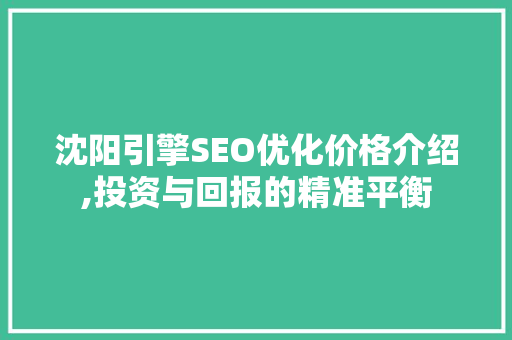 沈阳引擎SEO优化价格介绍,投资与回报的精准平衡 Web前端