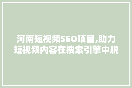 河南短视频SEO项目,助力短视频内容在搜索引擎中脱颖而出