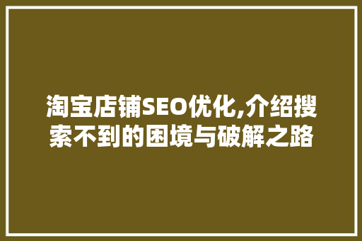 淘宝店铺SEO优化,介绍搜索不到的困境与破解之路