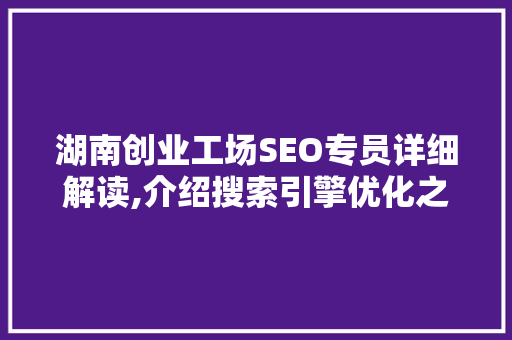 湖南创业工场SEO专员详细解读,介绍搜索引擎优化之路