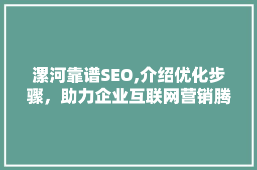 漯河靠谱SEO,介绍优化步骤，助力企业互联网营销腾飞 Web前端