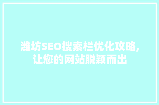 潍坊SEO搜索栏优化攻略,让您的网站脱颖而出