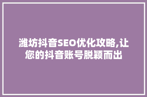 潍坊抖音SEO优化攻略,让您的抖音账号脱颖而出