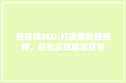 短视频SEO,打造爆款短视频，轻松实现精准获客 SEO教程