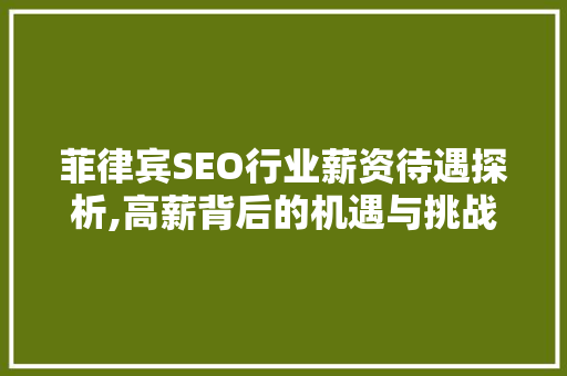 菲律宾SEO行业薪资待遇探析,高薪背后的机遇与挑战