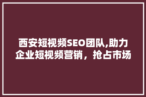 西安短视频SEO团队,助力企业短视频营销，抢占市场先机