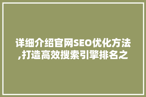详细介绍官网SEO优化方法,打造高效搜索引擎排名之路 SEO教程