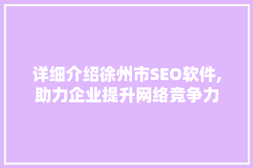 详细介绍徐州市SEO软件,助力企业提升网络竞争力 服务器/数据库