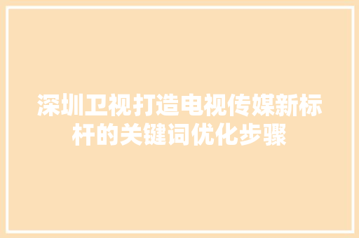深圳卫视打造电视传媒新标杆的关键词优化步骤