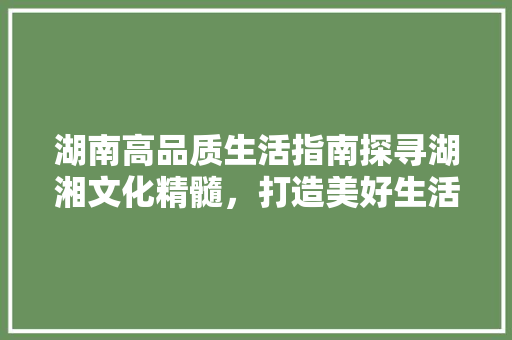 湖南高品质生活指南探寻湖湘文化精髓，打造美好生活新篇章 SEO教程