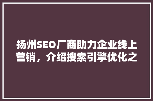 扬州SEO厂商助力企业线上营销，介绍搜索引擎优化之路