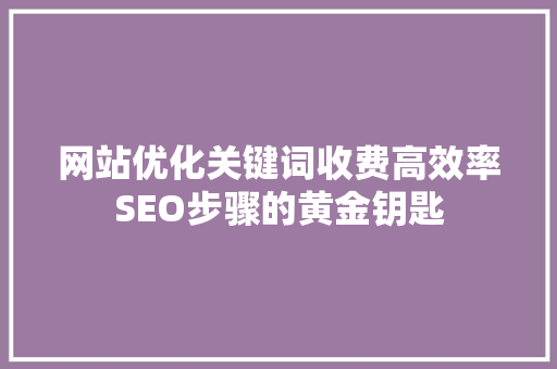 网站优化关键词收费高效率SEO步骤的黄金钥匙