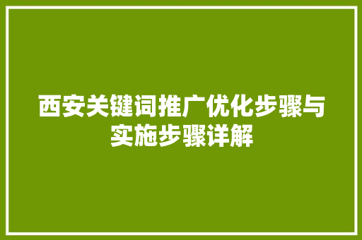 西安关键词推广优化步骤与实施步骤详解 SEO教程