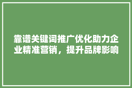 靠谱关键词推广优化助力企业精准营销，提升品牌影响力