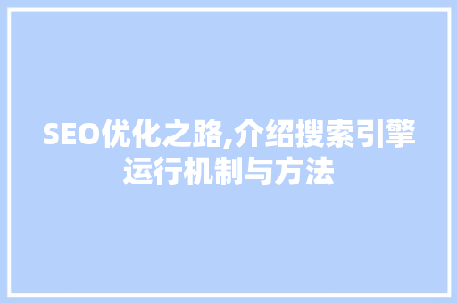 SEO优化之路,介绍搜索引擎运行机制与方法 服务器/数据库
