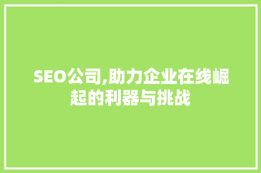 SEO公司,助力企业在线崛起的利器与挑战 WordPress教程