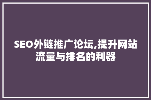 SEO外链推广论坛,提升网站流量与排名的利器
