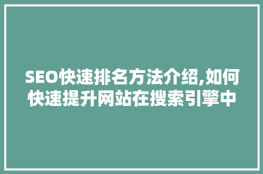 SEO快速排名方法介绍,如何快速提升网站在搜索引擎中的排名 友链在线