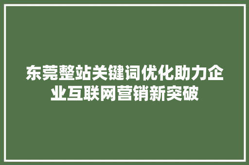 东莞整站关键词优化助力企业互联网营销新突破 SEO教程