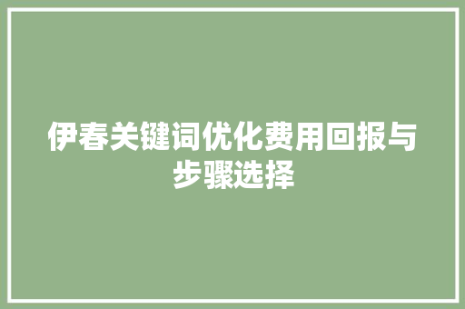 伊春关键词优化费用回报与步骤选择