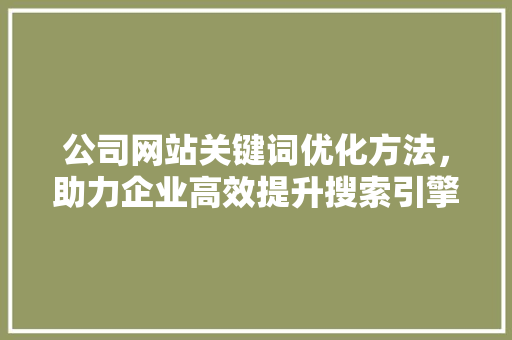 公司网站关键词优化方法，助力企业高效提升搜索引擎排名