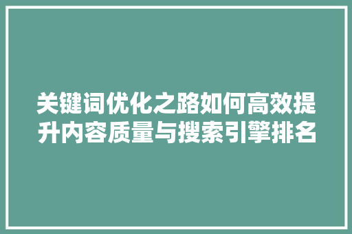 关键词优化之路如何高效提升内容质量与搜索引擎排名