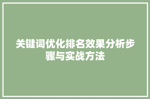 关键词优化排名效果分析步骤与实战方法