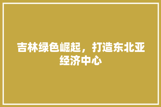 吉林绿色崛起，打造东北亚经济中心
