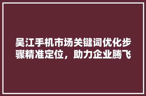 吴江手机市场关键词优化步骤精准定位，助力企业腾飞