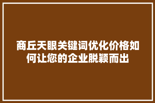 商丘天眼关键词优化价格如何让您的企业脱颖而出