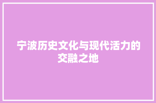 宁波历史文化与现代活力的交融之地