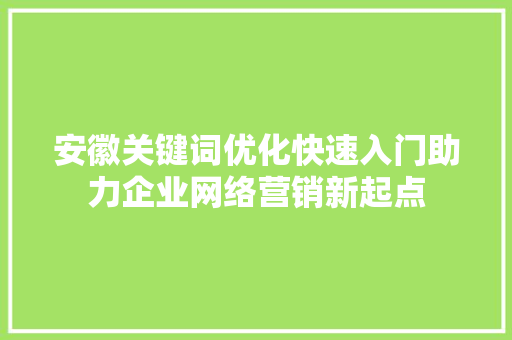 安徽关键词优化快速入门助力企业网络营销新起点